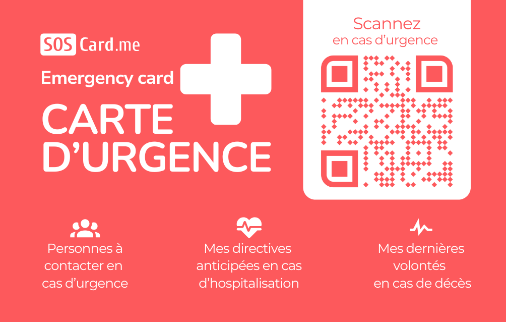 Recto de la carte d'urgence SOS CARD ME